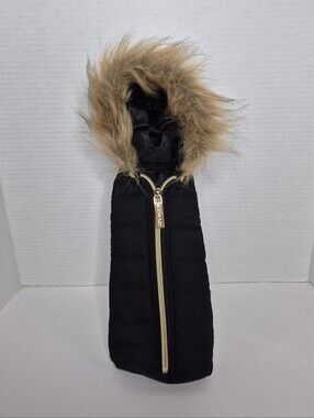 Black Faux Fur Trim Bottle Jacket with Gold Zipper IceWare
